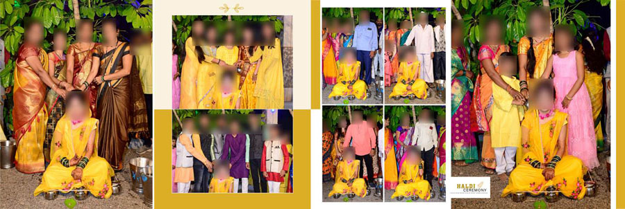 Creative haldi ceremony album design with multiple photo frames