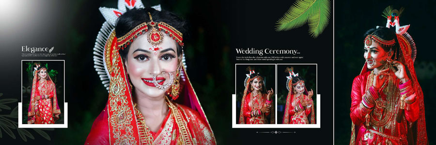 Modern luxury bridal album PSD layout for wedding photographers
