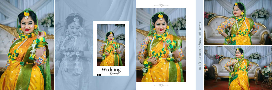 Elegant bridal wedding album PSD layout in 12x36 size