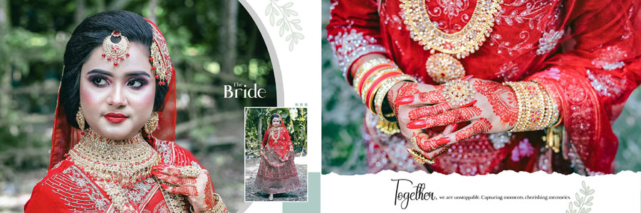 Modern bridal album design PSD layout for wedding photos