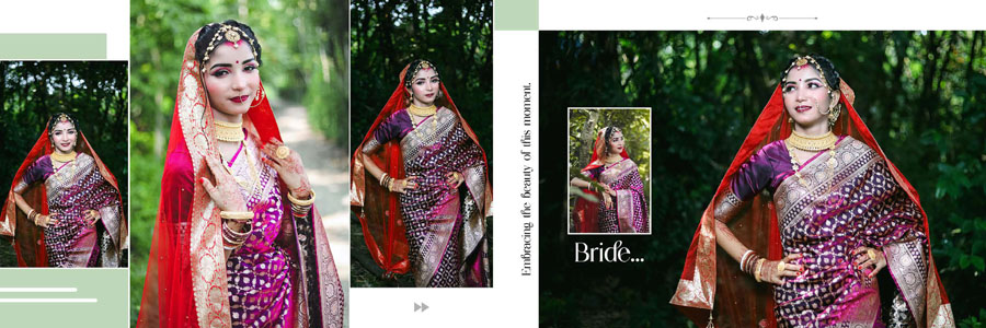 Elegant 12x36 bridal wedding album design template in Photoshop