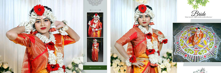 Luxury wedding photo album PSD layout featuring bridal photography