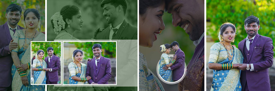 Elegant wedding couple album PSD with creative photo frames