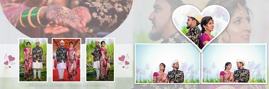 Romantic heart frame wedding album PSD for couple portraits