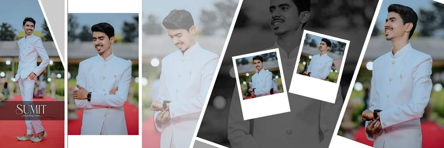 Creative wedding couple portrait album PSD with green background