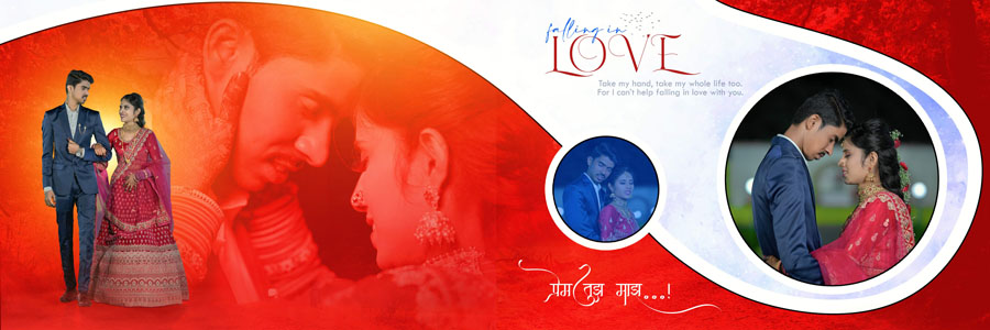 Romantic red wedding album design PSD 12×36 template