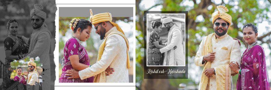 Traditional couple portrait wedding album design PSD template
