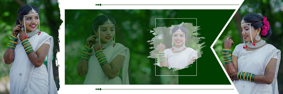 Modern bride portrait collage for wedding album design PSD