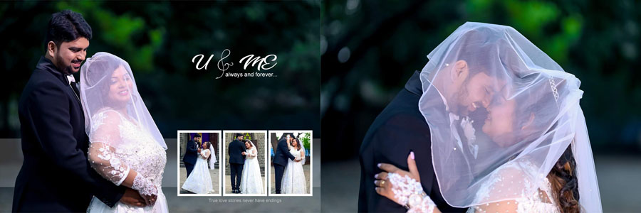 Romantic couple photo layout for elegant wedding album PSD