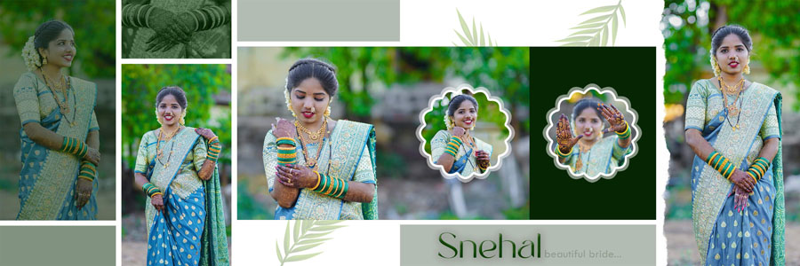 Floral bride portrait spread in 12×36 wedding album design PSD