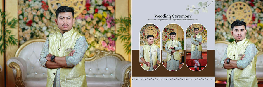 Bengali wedding album PSD 12x36 with elegant red bridal portraits