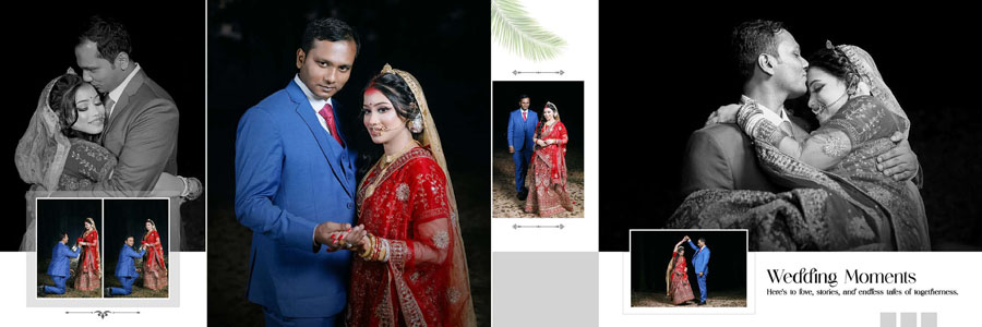 Bengali groom wedding album template with traditional portrait collage layout