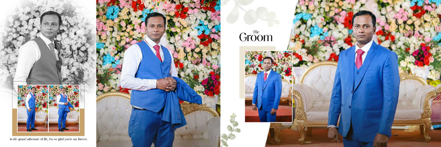 Bengali wedding couple album spread with multiple romantic wedding photographs