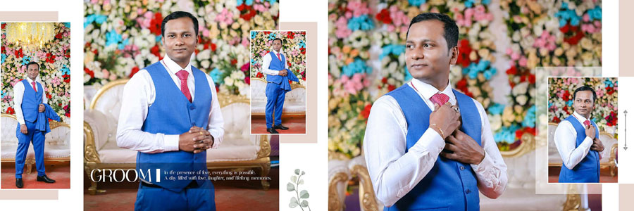 Traditional Bengali bride and groom album template with white and blue background