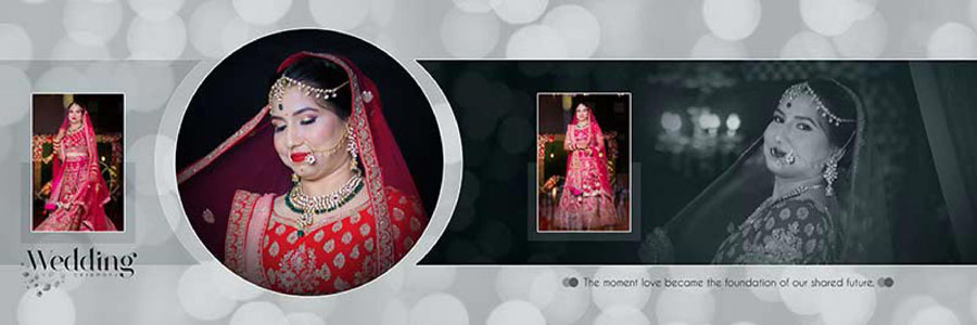 Bride and groom wedding album PSD template 12x36