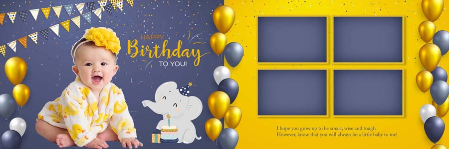 Free baby birthday album design PSD 12x36 template preview 01