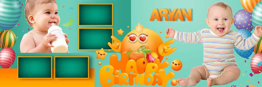 Baby birthday album design PSD 12x36 photo composition preview 12