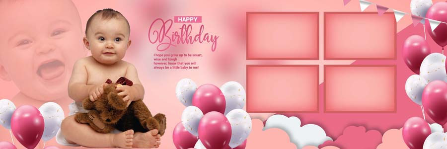 Free baby birthday album PSD layout for 12x36 photo albums, preview 13
