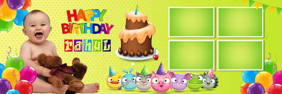 Baby birthday photo album design PSD template in 12x36 format, preview 15