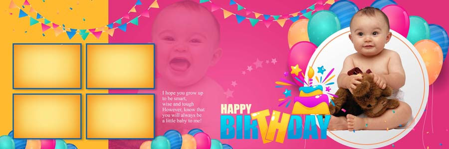 12x36 birthday album PSD design preview 02 for baby birthday photos