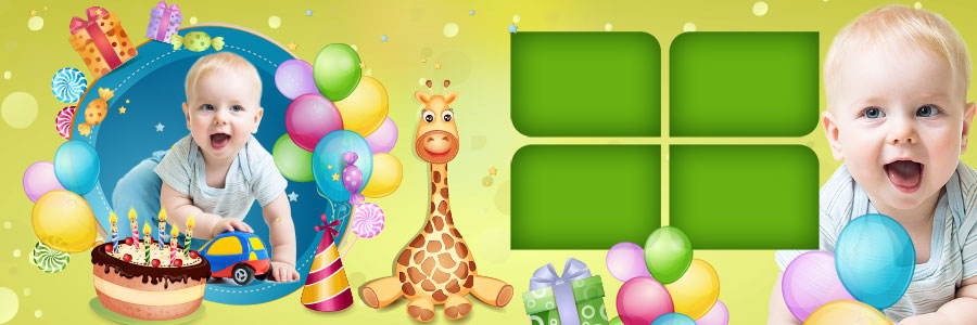 20th baby birthday album PSD design preview in 12x36 format