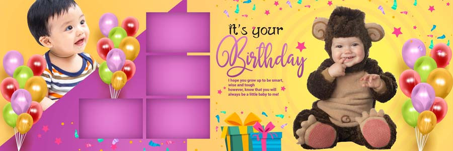 Baby birthday album design PSD template 03 in 12x36 format