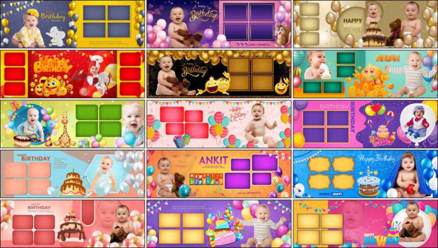 Free Baby Birthday Album Design PSD 12x36 Templates Download