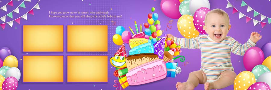 Baby birthday album PSD download preview 09 in panoramic 12x36 size
