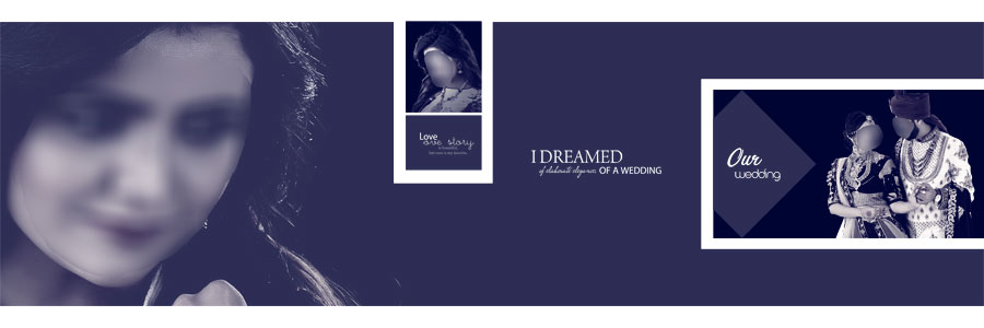 Red and white Indian wedding DM album design with traditional couple photographs