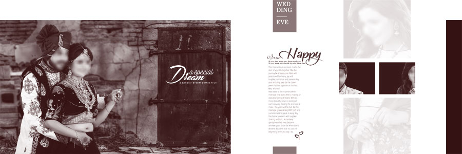 Cream wedding album PSD design featuring outdoor bride and groom photography