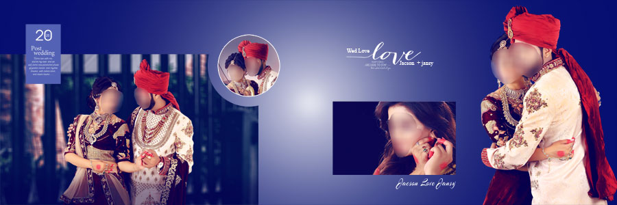 Classic wedding DM album PSD design with monochrome couple photos and cream photo frames