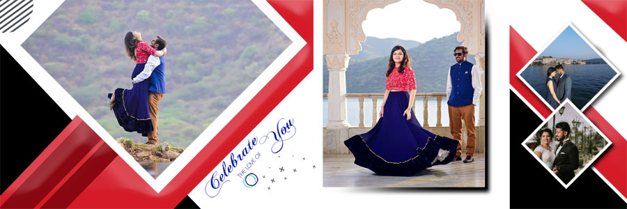 Editable pre-wedding album PSD for couple portraits