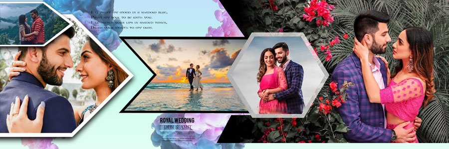 Couple photography album layout with artistic design elements