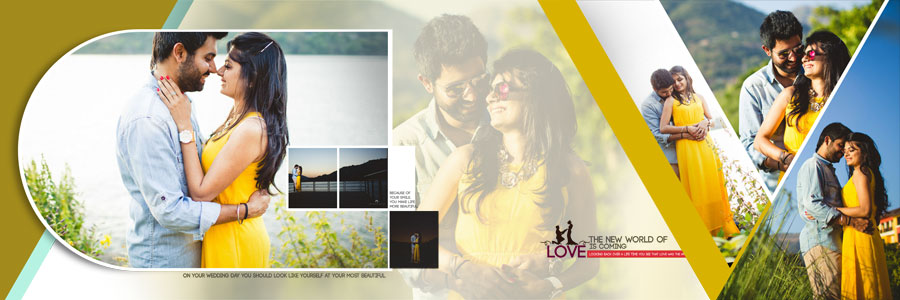 Pre-wedding album design with creative geometric photo frames