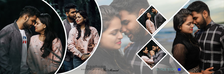 Wedding couple photo album PSD with multiple picture arrangements