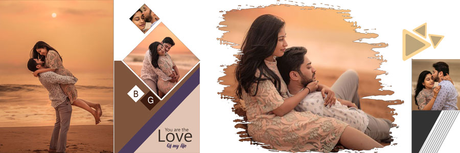 12x36 pre-wedding album design for romantic couple portraits