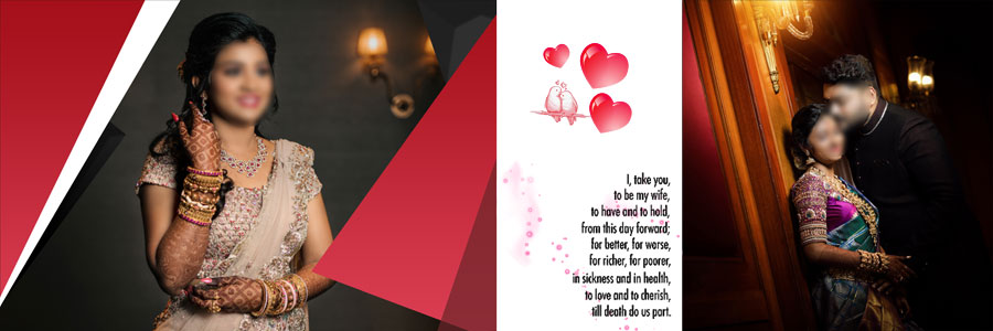 Pre-wedding couple album design with panoramic photo arrangement