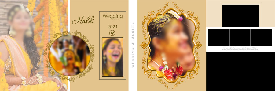 Traditional Indian Haldi album design for wedding photographs