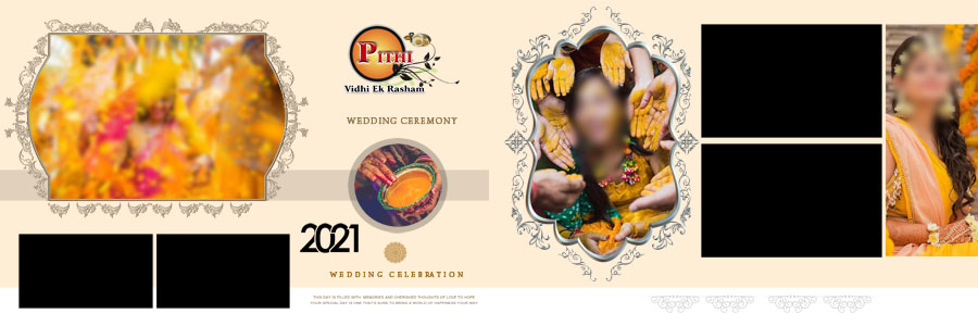 Creative Haldi album layout for Indian wedding celebrations