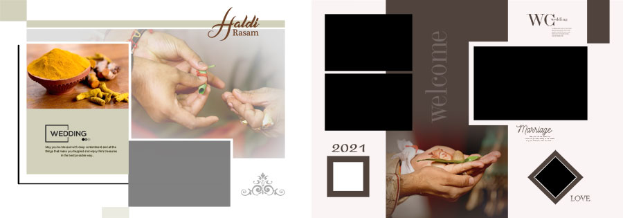 Indian Haldi album design with decorative photo frames