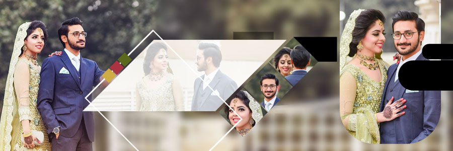 Pre-wedding couple album page with decorative design elements