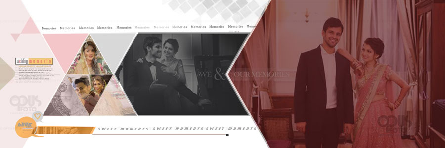 Modern wedding album design with creative portrait frames