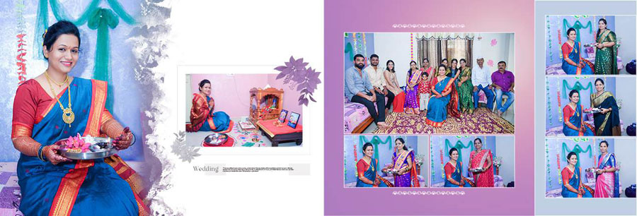 Traditional Marathi wedding album spread design 17, 12x36 PSD preview