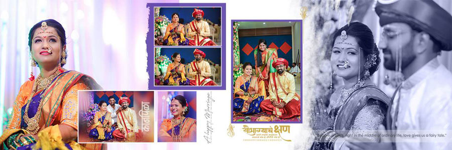 Traditional Marathi wedding album spread design 22, 12x36 PSD preview