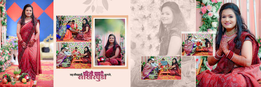 Traditional Marathi wedding album spread design 28, 12x36 PSD preview