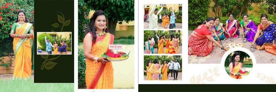 Traditional Marathi wedding album spread design 03, 12x36 PSD preview