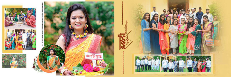 Traditional Marathi wedding album spread design 30, 12x36 PSD preview