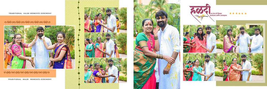 Traditional Marathi wedding album spread design 32, 12x36 PSD preview