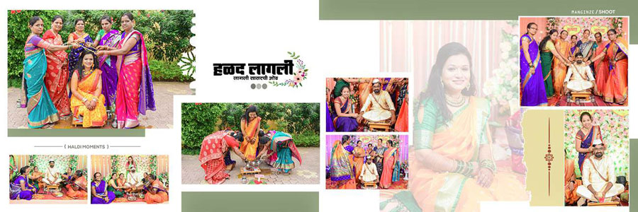 Traditional Marathi wedding album spread design 04, 12x36 PSD preview
