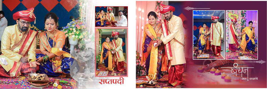 Traditional Marathi wedding album spread design 06, 12x36 PSD preview